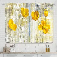 Yiran Furniture 2 st Moderna Flerfärgade Blommiga Rutiga Solrosor Digitaltryck Hushållsinredning Stångficka Gardin Kök Gardiner Vardagsrum W50 X H130(CM)X2Pcs&Hook