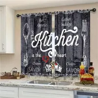 Yiran Furniture 2 st Kort Gaffel Sked Kniv Njut Cafégardiner Bondgård Sovrum Vardagsrum Fönstergardin För Kök Litet Fönster Heminredning W70H165(CM)x2pcs&Grommet Top