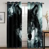 Yiran Furniture Nattvarg under månen Design Djur Ljusfiltrerande Draperier Fönstergardiner för Vardagsrum Sovrum 2 Delar Dekor 100W160H(CM)40x63in&Hook ljusgul färg