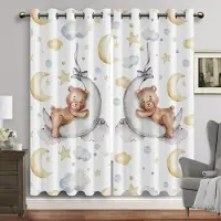 Yiran Furniture Tecknade djur Fönstergardin Vardagsrum Akvarell Bunny Bear Eyelet Gardiner Månetryck Nya babyrumsdraperier Hög skuggning 100W130H(CM)40x51in&Grommet Top