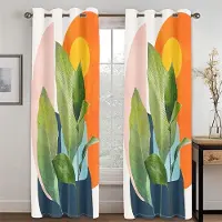 Yiran Furniture Modern minimalistisk konststil Växt Grönt blad Gardiner 2 paneler Vardagsrum Sovrum Balkong Arbetsrum Frisörsalong Dekorationsgardiner 50W60H(CM)X2&Grommet Top