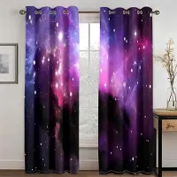 Yiran Furniture Billig Blå Kosmisk Planet Stjärnklar Vintergata Himmelsrymd Barn Skuggning 2 Paneler Gardin för Sovrum Vardagsrum Hem Krok Dekor 100W130H(CM)40x51in&Rod Pocket