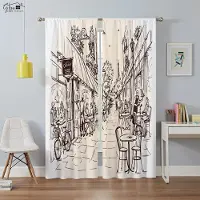 Yiran Furniture Modern Enkel Stadens Arkitektur 3D-printade Gardiner Gatuvy Flodvy Vardagsrum Golv-till-Tak Fönster Anpassade Gardiner W50xH130(CM)x2PCS&Rod pocket