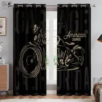Yiran Furniture 3D-tryckta häftiga motorcykelgardiner Retro motorcykel Industriell stil Sovrum Vardagsrum Balkong Billinje Dekorativa gardiner W50xH130(CM)x2PCS&Grommet Top