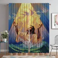 Yiran Furniture Jesus Köksgardiner för Kamera Vardagsrumsgardin Mörkläggningsgardiner 2 Delar Avdelare Halloween Dekoration Rullgardiner Eleganta W60xH90cmx2pcs-CL