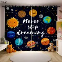 Yiran Furniture Rymdfart Tecknad 3D-tryckta Gardiner Astronaut Rymdfarare Rymdskepp Raketuppskjutning Sovrum Arbetsrum Barnrum Gardiner 2 ST W50xH130(CM)x2PCS&Rod pocket