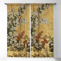 Yiran Furniture Japansk Edo-period Sexdelad skärm med bladguld Vita och röda krysantemumgardiner Vardagsrum Sovrum Fönsterdekor Gardiner 68W185H(CM)x2&Hook