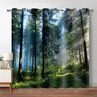 Yiran Furniture Skog Mörkläggningsgardiner Djungel Träd Naturlandskap Fönstergardin Vardagsrum Sovrum Vattenfall Vänster och Höger Delad Öppen 135W185H(CM)53x73in&Hook