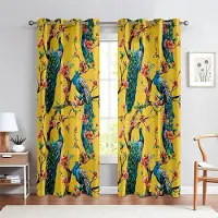 Yiran Furniture Retro Blommigt Påfågelmönster Gardiner, Lämpliga För Sovrum, Vardagsrum Och Kök Dekoration Ljustransmitterande Gardiner 2 ST W91.5xH160(CM)x2PCS&Grommet Top
