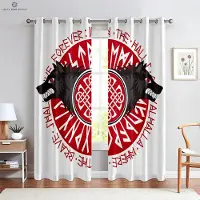 Yiran Furniture Vintage Viking Totem Sköld Gardiner, Fönstergardiner, Sovrum, Vardagsrum, Balkong, Dekorativ Gardinkappa med Kanal, Anpassad W50xH130(CM)x2PCS&Grommet Top