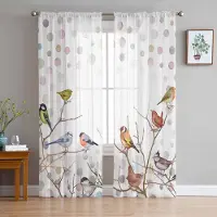 Yiran Furniture Grå Vita Björkgrenar Skira Gardiner för Vardagsrumsdekoration Tyll Voile Organza Fönstergardiner för Kök Sovrum W135 x H115cm x1&Rod Pocket