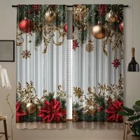 Yiran Furniture 2 st Festlig Jultomte & Klocka Julgardinset - Livfulla Polyesterdraperier med Kanal för Stång för Sovrum Vardagsrumsinredning 100W130H(CM)40x51in&Grommet Top