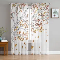 Yiran Furniture Gröna Grenar Växtblad Träd Tyggardiner Genomskinliga Gardiner för Vardagsrumsinredning Fönstergardin för Sovrum Voile Organza Gardiner W135 x H115cm x1&Rod Pocket