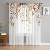 Yiran Furniture Mode Kvinna Flickor Hatt Blommor Röda Rosor Tygtyll Skira Gardiner för Vardagsrum Sovrum Dekor Fönstergardin Voile Organza Draperier W135 x H115cm x1&Grommet Top