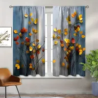 Yiran Furniture 2 st Akvarell Botaniska Köksgardiner - Färgglada Lövmönster för Vardagsrum, Sovrum och Kök Heminredning W65X60H(cm)X2Pcs&Grommet Top
