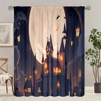Yiran Furniture 2 stycken - Halloween - Tryckt gardin - Polyestermaterial - lämplig för sovrum, vardagsrum, arbetsrum privat gardin 30inchx65inchx2Pcs black
