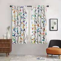 Yiran Furniture 2 st Akvarell Botaniska Köksgardiner - Färgglada Lövmönster för Vardagsrum, Sovrum och Kök Heminredning W65X60H(cm)X2Pcs&Grommet Top
