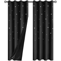 Yiran Furniture 1 st Exklusiva Genombrutna Design Stjärnhimmel Gardiner, Perfekta för Alla Rum 100X130CM 1PC&Grommet Top svart