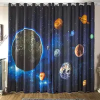 Yiran Furniture Science Fiction 3D Nebulosa Stjärna Hög Skuggning Gardin Planet Universum Barnrum Tema Sovrum Mörkläggningsgardin Bästsäljare W55 X H120cm X 2&HOOK gray
