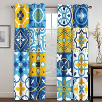 Yiran Furniture Europeisk Böhmisk Stil Färg Ruttryck Gardiner 2 Paneler Marockansk Hem Vardagsrum Sovrum Arbetsrum Fönsterdekoration cortinas 100W130H(CM)40x51in&Grommet Top