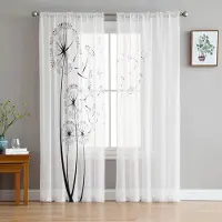 Yiran Furniture Maskros Blomma Svart Vit Tyll Fönster Gardiner Vardagsrum Organza Garn Skir Voile Gardin Sovrum Kök Heminredning Drapering W135 x H160cm x1&Rod Pocket