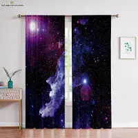 Yiran Furniture Drömsk Stjärnklar Himmel Landskap 3D-printade Polyesterfibergardiner, Anpassade Gardiner, Lämpliga för Sovrum, Vardagsrumsinredning W50X130H(CM)X2PCS&Rod pocket
