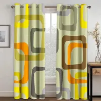 Yiran Furniture Billiga Moderna Abstrakta Draperade Gula Grå Geometriska Spiralgardiner för Fönster Vardagsrum Sovrum Rumsdekor 2 Delar cortinas 100W130H(CM)40x51in&Grommet Top