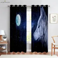 Yiran Furniture Stjärnklar himmel Varg Djur 3D-tryckta Gardiner, Lämpliga för Sovrum, Arbetsrum, Kök, Vardagsrum, Dekorativa, 2 stycken W50X130H(CM)X2PCS&Grommet Top