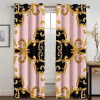 Yiran Furniture Gratis Frakt Billig Modern Lyxvarumärke Svart Vit Guld AbstraktMode 2 st Skuggande Fönstergardin För Vardagsrum Sovrumsinredning W65X60H(cm)X2Pcs&Grommet Top
