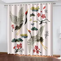 Yiran Furniture Broderistilmönster digitaltryckt gardin kvinnligt huvudrum transparent gardintyg 90 gram polyesterfiber två paneler W50xH130(CM)x2pcs&Grommet Top marinblå färg