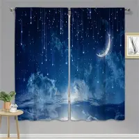 Yiran Furniture Yttre rymden Stjärnklar stjärna Fantastisk galax Universum Fönstergardiner För vardagsrum Barnsovrum Badrum Kök Dörr Heminredning 2 st W65X60H(cm)X2Pcs&Grommet Top