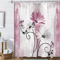 Shower curtain Home Decor Rustik bondgård Duschdraperier Farm Sage Green Daisy Blommiga Draperier För Badrumstillbehör Set Badkarsgardin Med Krokar Vattentät 180x200cm
