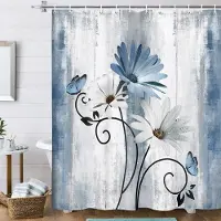 Shower curtain Home Decor Rustik bondgård Duschdraperier Farm Sage Green Daisy Blommiga Draperier För Badrumstillbehör Set Badkarsgardin Med Krokar Vattentät 150*180cm