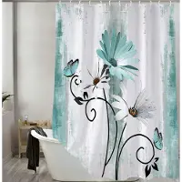 Shower curtain Home Decor Rustik bondgård Duschdraperier Farm Sage Green Daisy Blommiga Draperier För Badrumstillbehör Set Badkarsgardin Med Krokar Vattentät 180*180cm