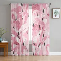Yiran Furniture Nordisk stil Rosa Flamingo Skira Gardiner Vardagsrum Fönster Tyll Gardiner För sovrum Kök Heminredning Voile Draperier W135 x H115cm x1&Grommet Top