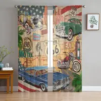 Yiran Furniture Bilvingar Ikon Retro Tyllgardiner för Vardagsrum Tryck Skir Voilegardin Sovrum Fönsterskärmning Draperier Persienner Heminredning W135 x H115cm x1&Grommet Top