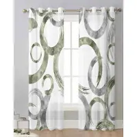 Yiran Furniture Salviagrön Geometrisk Textur Moderna Tyllgardiner Vardagsrum Kök Skira Fönsterdekorationer Voile Draperier Med Öljetter W65X60H(cm)X2Pcs&Hook
