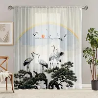 Yiran Furniture 2 st Blåfodrad Blåblommigt Vårlandskap Fågelmönster Fönstergarn Heminredning Vardagsrum Sovrum Arbetsrum Fönster Voile Drapering 100W130H(CM)40x51in&rod pocket white