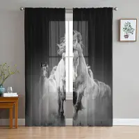 Yiran Furniture Löpande Häst Djur Skira Gardiner Vardagsrumsfönster Tyllgardiner För Sovrum Kök Heminredning Voile Draperier W135 x H115cm x1&Grommet Top