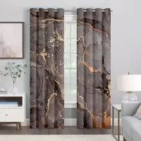 Yiran Furniture 2 st Svart Guld Marmortryck Polyester Gardin Fönsterbehandling För Sovrum Kontor Kök Vardagsrum Arbetsrum Heminredning 2x50W100H(CM)&hook