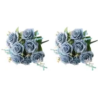 Typecat 2X Konstgjorda Blå Rosor Blommor Sidenrosa Blombukett Konstgjorda Blommor HemträDgåRdsdekoration BröLlopsrosor Blå