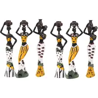 Typecat 6Pcs Retro Vase African Woman Statue Exotic Resin Culture Figurines Set for Home Hotel Living Room Decoration