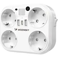 Wozinsky WRS-2B 4x växelström, 2x USB-A, 2x USB-C, 4000 W nätverksfördelare med lampa – vit