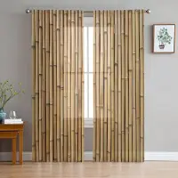 Yiran Furniture Bambu Zen Kinesisk Stil Skira Gardiner Vardagsrum Fönster Tyll Gardiner För Sovrum Kök Heminredning Voile Draperier W135 x H245cm x1&Rod Pocket