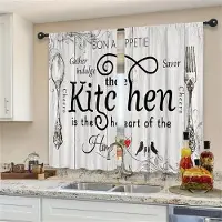 Yiran Furniture 2 st Kort Gaffel Sked Kniv Njut Cafégardiner Bondgård Sovrum Vardagsrum Fönstergardin För Kök Litet Fönster Heminredning W110H240(CM)x2pcs&Grommet Top