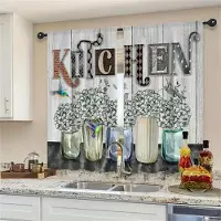 Yiran Furniture 2 st Kort Gaffel Sked Kniv Njut Cafégardiner Bondgård Sovrum Vardagsrum Fönstergardin För Kök Litet Fönster Heminredning W100H240(CM)x2pcs&Grommet Top