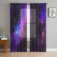 Yiran Furniture Stjärnklara himmelsblå skira gardiner för vardagsrumsdekoration Fönstergardiner för kök Tyll Voile Organza Gardiner W135 x H115cm x1&Rod Pocket
