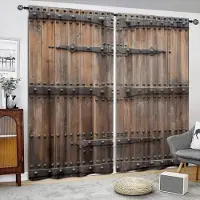 Yiran Furniture 2 st Rustik Trätryck Duschdraperi - Stångficka Fönsterbehandling för Heminredning för Sovrum, Kontor, Kök, Vardagsrum W65X60H(cm)X2Pcs&Grommet Top