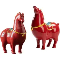 Semoic Röd Porslinsstaty Av Tang-Häst, Tedjur, Lyckohäst, Djurskulptur, Feng Shui-Dekoration för Hemmet, Vardagsrum 2 St