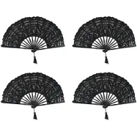 Exogio 4X Handmade Cotton Lace Folding Hand Fan for Party Bridal Wedding Decoration (Black)